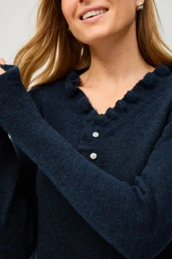 Ellos Collection Strikket trøje med flæsedetaljer Mørkeblå Sale