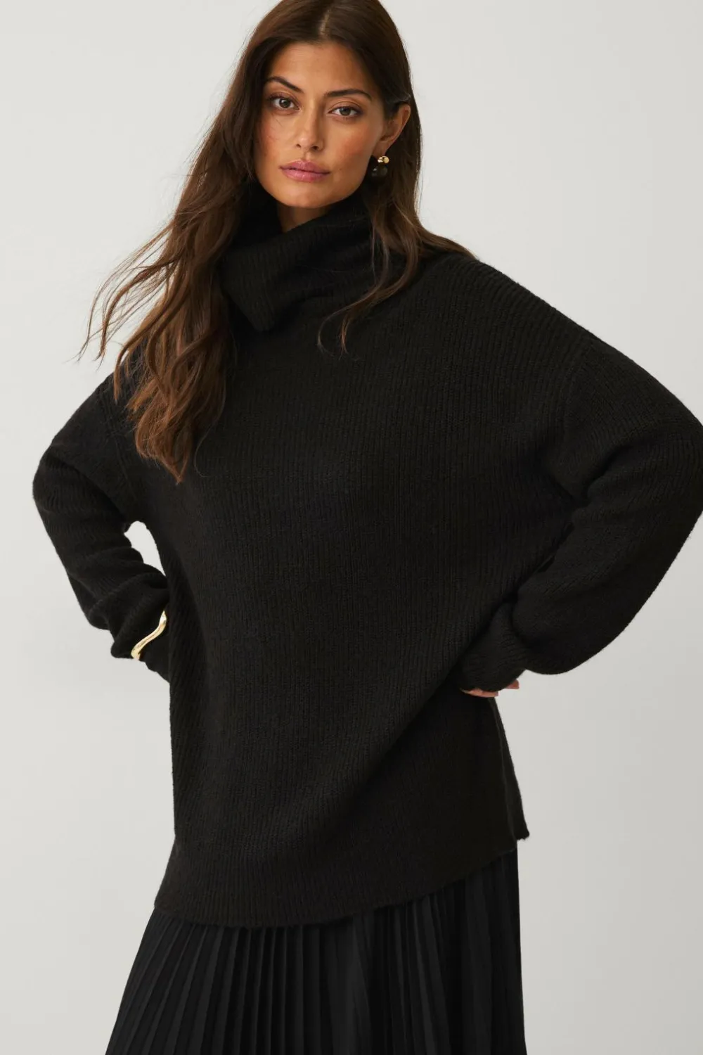 Ellos Collection Strikket turtleneck trøje sort Outlet