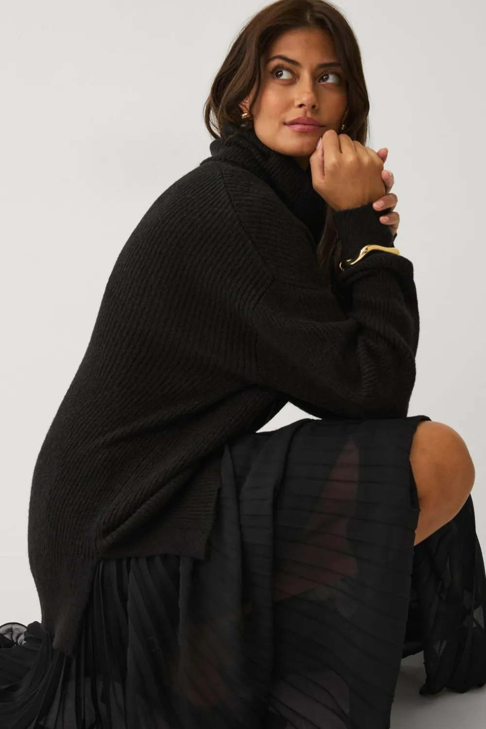 Ellos Collection Strikket turtleneck trøje sort Outlet