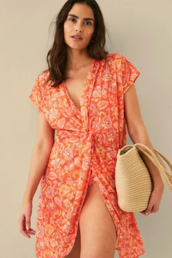 Ellos Collection Strandkjole med knudedetalje Orange paisley