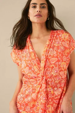 Ellos Collection Strandkjole med knudedetalje Orange paisley