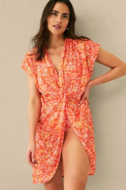 Ellos Collection Strandkjole med knudedetalje Orange paisley