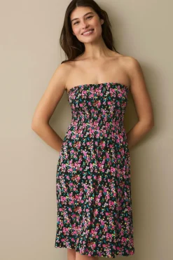 Ellos Strandtøj>Collection Strandkjole med smock Sortblomstret