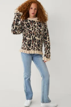 Ellos Collection Strikket trøje med flæser leopardmønstret Discount
