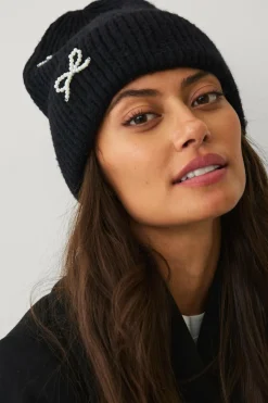 Ellos Collection Strikhue med sløjfedetaljer i perle sort Clearance