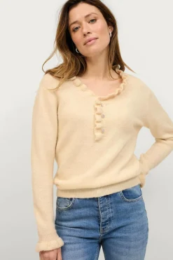 Ellos Collection Strikket trøje med flæsedetaljer Lys beige Best