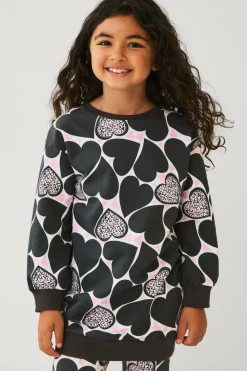 Ellos Kjoler>Collection Sweatshirtkjole med tryk grå hjertemønstret