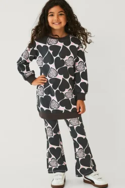 Ellos Kjoler>Collection Sweatshirtkjole med tryk grå hjertemønstret