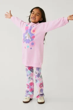 Ellos Kjoler>Collection Sweatshirtkjole med tryk rosa enhjørning