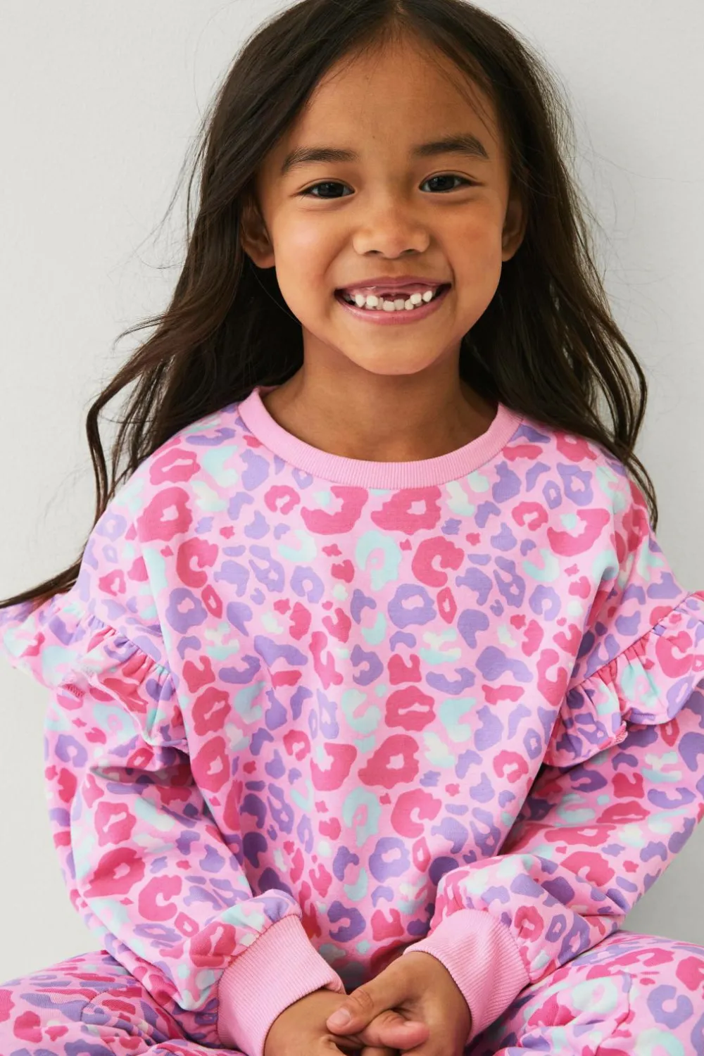 Ellos Sweatshirts & Hoodies>Collection Sweatshirt med flæser rosa leopard tie-dye