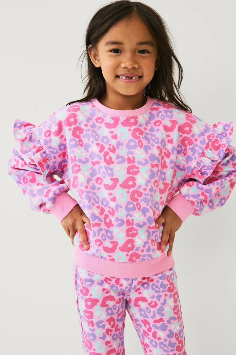 Ellos Sweatshirts & Hoodies>Collection Sweatshirt med flæser rosa leopard tie-dye