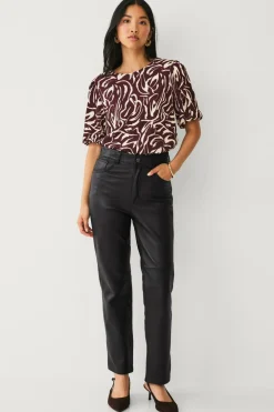 Ellos Collection Top med pufærmer Bordeaux cremefarvet mønstret Discount