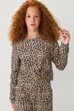Ellos Collection Top med knudedetalje leopardmønstret New