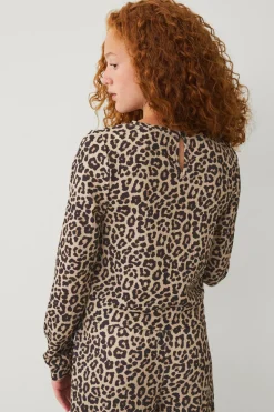 Ellos Collection Top med knudedetalje leopardmønstret New