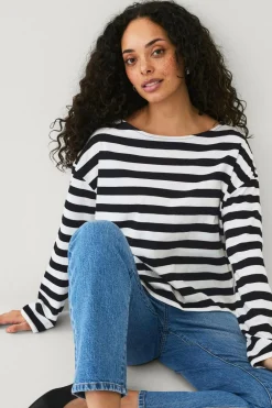 Ellos Collection Top med afslappet pasform Sort/hvid Clearance