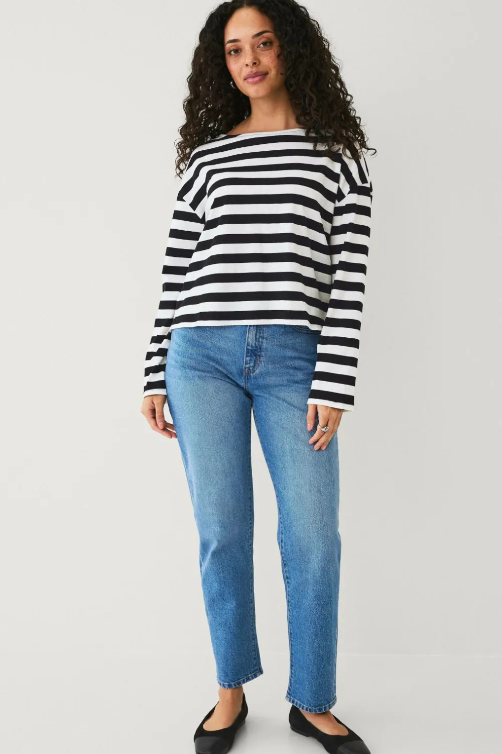 Ellos Collection Top med afslappet pasform Sort/hvid Clearance