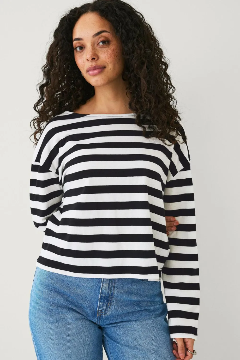 Ellos Collection Top med afslappet pasform Sort/hvid Clearance