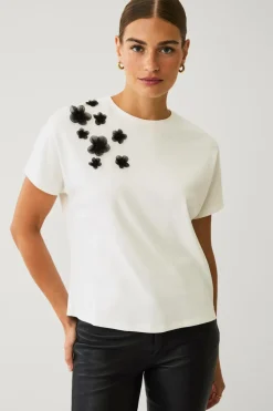 Ellos Toppe & Tank-Toppe>Collection Top med blomsterapplikationer cremehvid