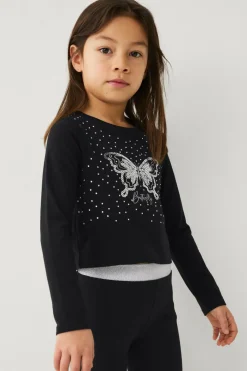 Ellos Toppe & T-Shirts>Collection Top Isla S Girl Sort med sølv print foran