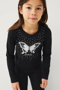 Ellos Toppe & T-Shirts>Collection Top Isla S Girl Sort med sølv print foran