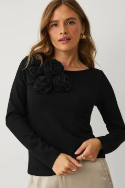 Ellos Collection Top med dekorative blomster sort Discount