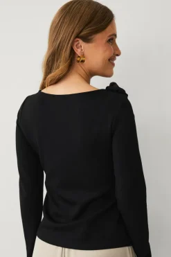 Ellos Collection Top med dekorative blomster sort Discount