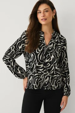 Ellos Collection Top med struktur Sort creme mønstret Online