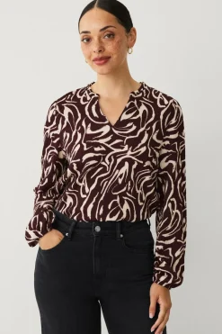 Ellos Toppe & Tank-Toppe>Collection Top med struktur Bordeaux cremefarvet mønstret