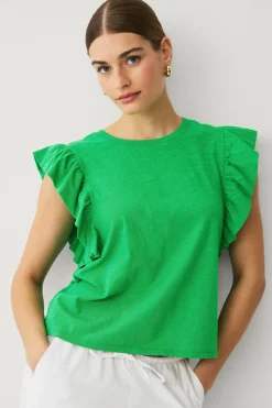 Ellos Collection Top med flagrende ærme Grøn New