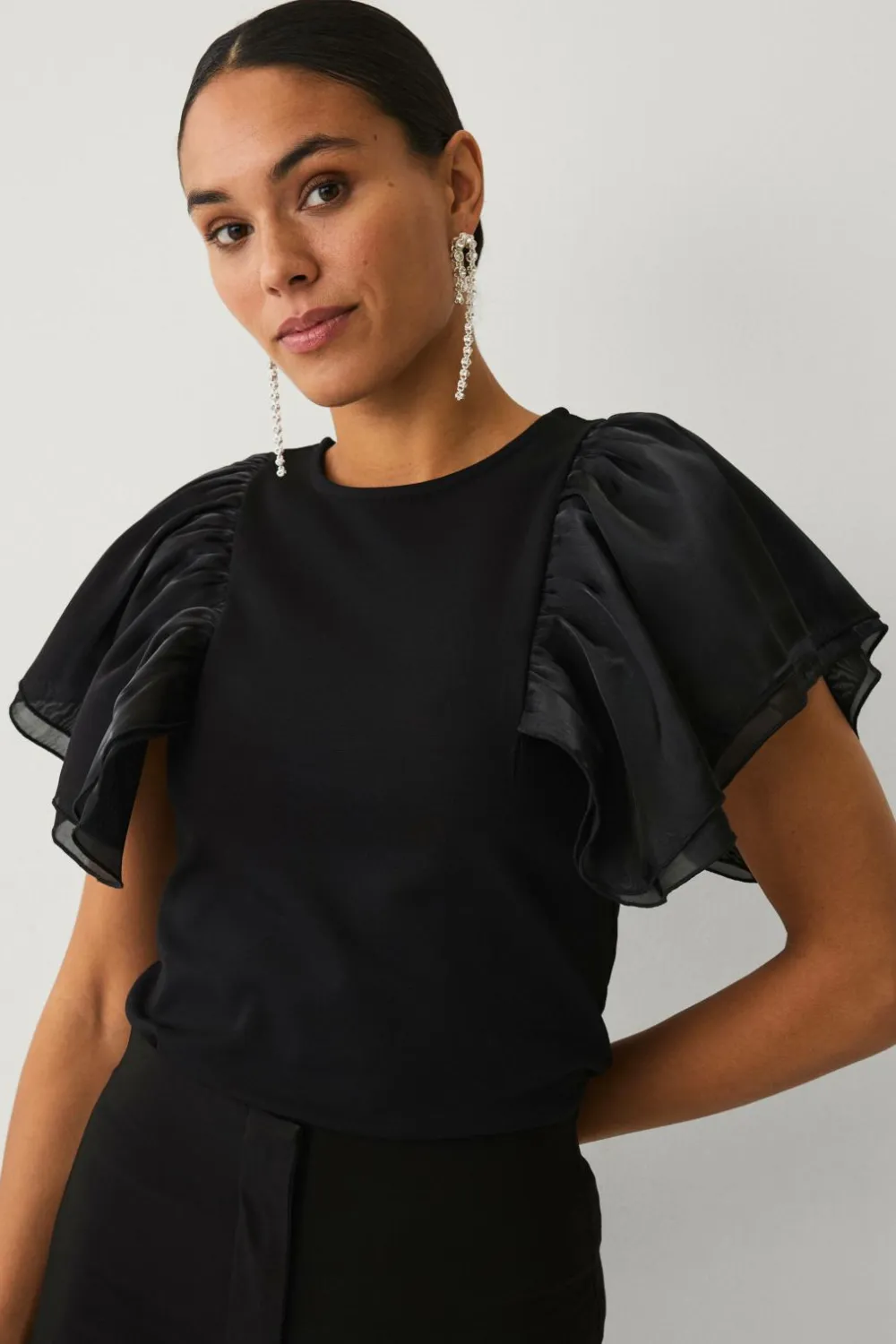 Ellos Toppe & Tank-Toppe>Collection Top med volanter sort