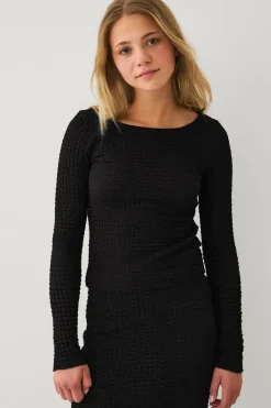 Ellos Collection Top med strukturerede mønstre Sort Discount