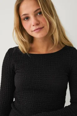 Ellos Collection Top med strukturerede mønstre Sort Discount