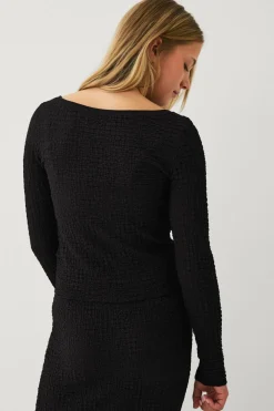 Ellos Collection Top med strukturerede mønstre Sort Discount