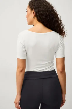 Ellos Collection Top med Bådhals Hvid Online