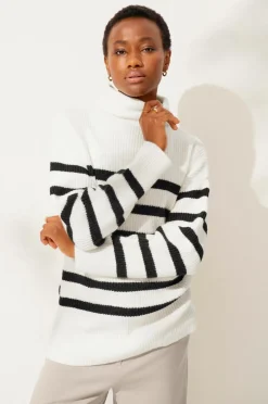 Ellos Collection Trøje Anna Beige sort stribet Outlet