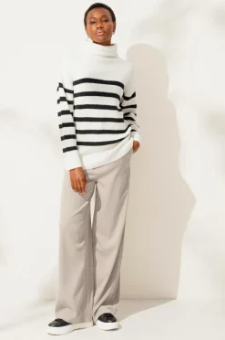 Ellos Collection Trøje Anna Beige sort stribet Outlet