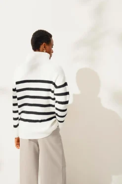 Ellos Collection Trøje Anna Beige sort stribet Outlet