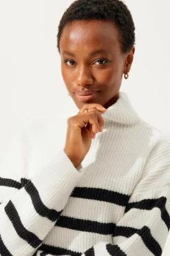 Ellos Collection Trøje Anna Beige sort stribet Outlet