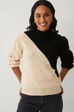 Ellos Trøjer & Cardigans>Collection Trøje med lange pufærmer Sort/beige