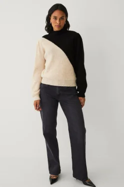 Ellos Trøjer & Cardigans>Collection Trøje med lange pufærmer Sort/beige