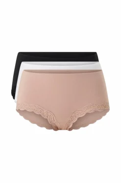 Ellos Trusser>Collection Trusser med hipster-design 3-pak Sort + beige + vit