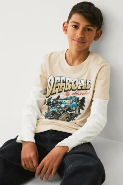 Ellos Toppe & T-Shirts>Collection T-shirt med falske ærmer Beige