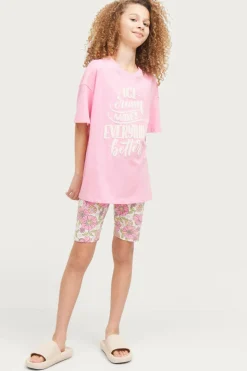 Ellos Sæt Til Børn>Collection T-shirt + leggings Judith Klar rosa+blomstret