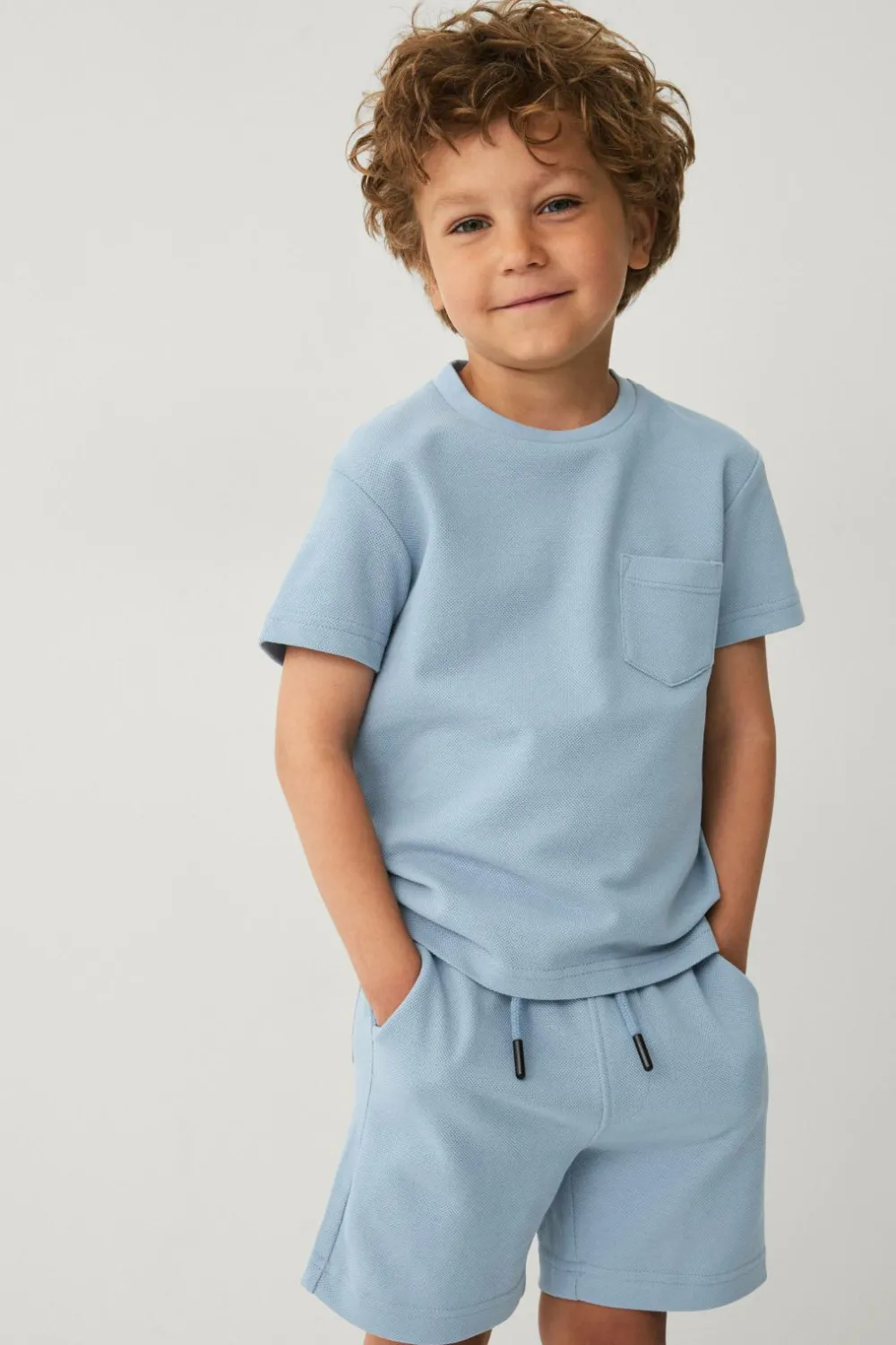 Ellos Sæt Til Børn>Collection T-shirt + shorts i pique-materiale Lys denimblå