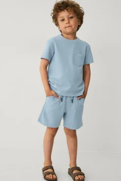 Ellos Sæt Til Børn>Collection T-shirt + shorts i pique-materiale Lys denimblå