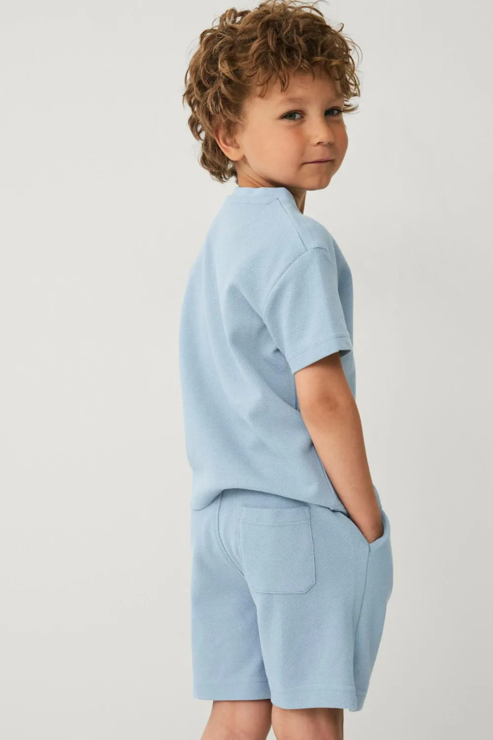 Ellos Sæt Til Børn>Collection T-shirt + shorts i pique-materiale Lys denimblå