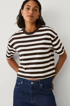 Ellos Basistøj|Toppe & Tank-Toppe>Collection t-shirt Brun og hvid stribet
