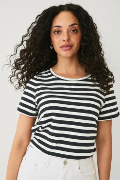 Ellos Collection T-shirt i bomuld Cremesort stribet