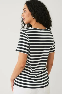 Ellos Collection T-shirt i bomuld Cremesort stribet