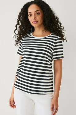 Ellos Collection T-shirt i bomuld Cremesort stribet